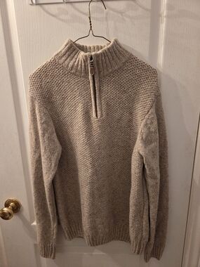 Men's Half-Zip Knit Sweater in Beige